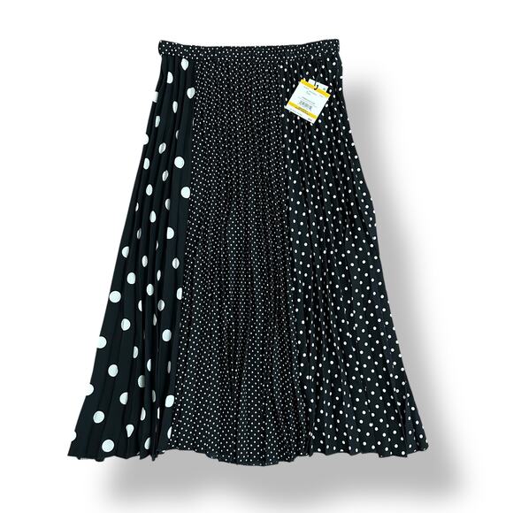 Anne Klein Petite Black White Mixed Polka Dot Pleated Midi Skirt NWT Petite S - Picture 1 of 10